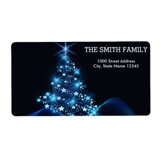 黒い背景を持つクリスマス金ゴールドツリー ラベル (正面)