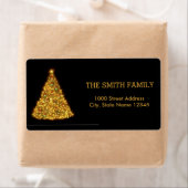 黒い背景を持つクリスマス金ゴールドツリー ラベル (インサイチュ)
