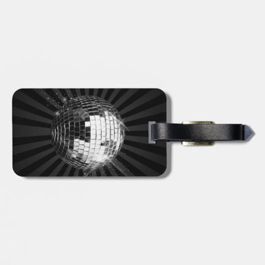 黒い背景を持つディスコボール ラゲッジタグ (裏面横)
