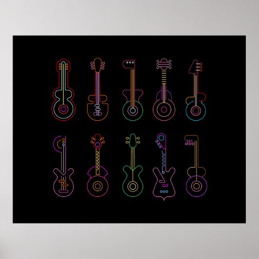 黒い背景を持つネオンギター ポスター (正面)