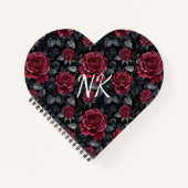 黒い背景を持つブルゴーニュバラ モノグラムの ノートブック (正面)