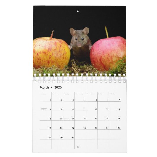黒い背景を持つマウスのジョージ カレンダー (3月 2026)
