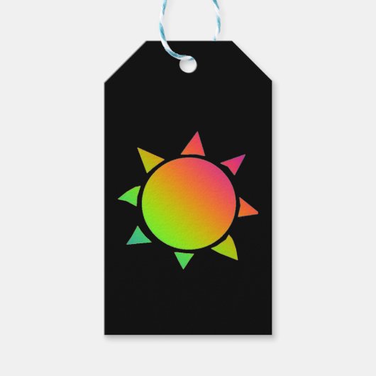 黒い背景を持つ虹色の太陽 ギフトタグ (正面)