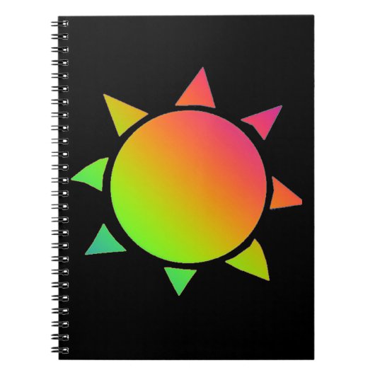 黒い背景を持つ虹色の太陽 ノートブック (正面)
