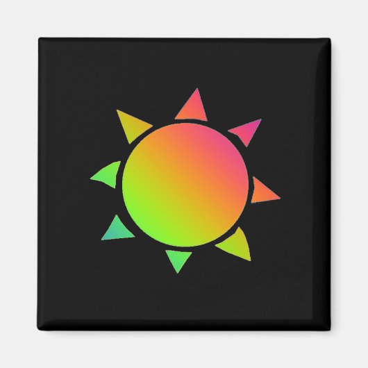 黒い背景を持つ虹色の太陽 マグネット (正面)