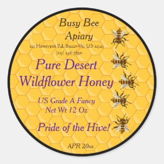 黒い背景を持つ蜂とハニカムリングや輪 ラウンドシール