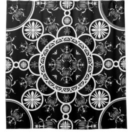 黒い背景を持つScarabタイル線パターン シャワーカーテン