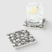 黒い背景パターンのスカル ストーンコースター (横)