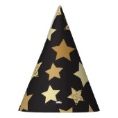 黒い背景パターンの黄金の星 パーティーハット (左)