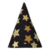 黒い背景パターンの黄金の星 パーティーハット (右)