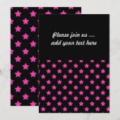 黒い背景パターン上のホットピンク星 招待状 (正面/裏面)
