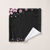 黒い背景ピンクのフローラ縁ど バスタオルセット (ウォッシュタオル)