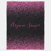 黒い背景フェイクに美しいピンクのグリッター フリースブランケット (正面)