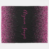 黒い背景フェイクに美しいピンクのグリッター フリースブランケット (正面(横))