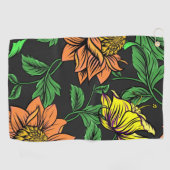 黒い背景ポップ・アートのから明るい花 ゴルフタオル (横)