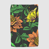 黒い背景ポップ・アートのから明るい花 ゴルフタオル (正面)