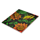 黒い背景ポップ・アートのから明るい花 タイル (側面)