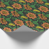 黒い背景ポップ・アートのから明るい花 ラッピングペーパー (角)