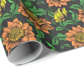 黒い背景ポップ・アートのから明るい花 ラッピングペーパー (ロールコーナー)