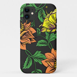 黒い背景ポップ・アートのから明るい花 iPhone 11 ケース