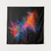 黒い背景色でカラフルパウダーを立ち上げ タペストリー (正面(横))