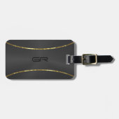 黒い背景金ゴールドストライプアクセント荷物タグ ラゲッジタグ (正面横)
