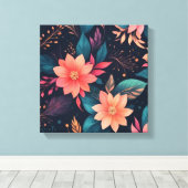 黒い背景離れにあるカラフルの花や花 キャンバスプリント (インサイチュ (ウッドフロア))