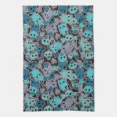 黒い背景2のスカルおよびハート キッチンタオル (縦)