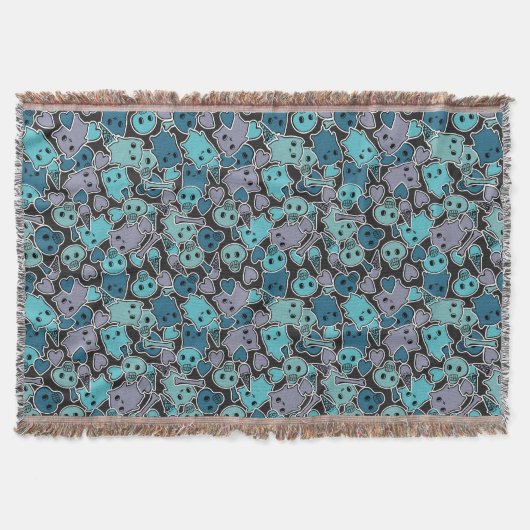 黒い背景2のスカルおよびハート スローブランケット (正面)