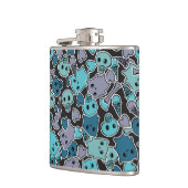 黒い背景2のスカルおよびハート フラスク (左)