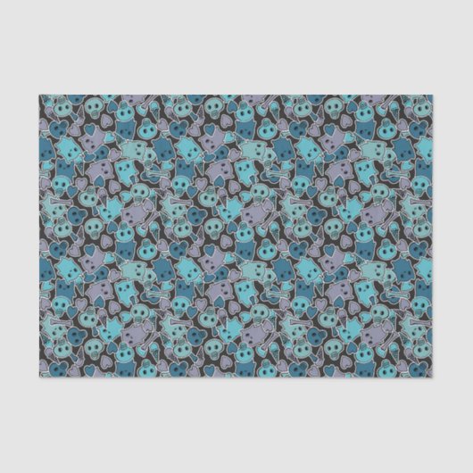 黒い背景2のスカルおよびハート 薄葉紙 (正面)