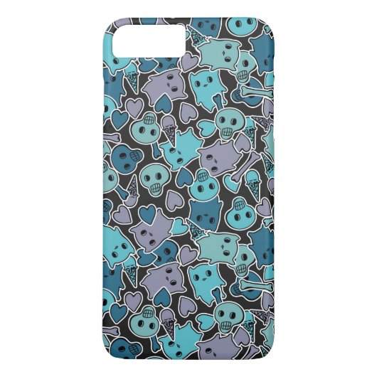 黒い背景2のスカルおよびハート Case-Mate iPhoneケース (裏面)