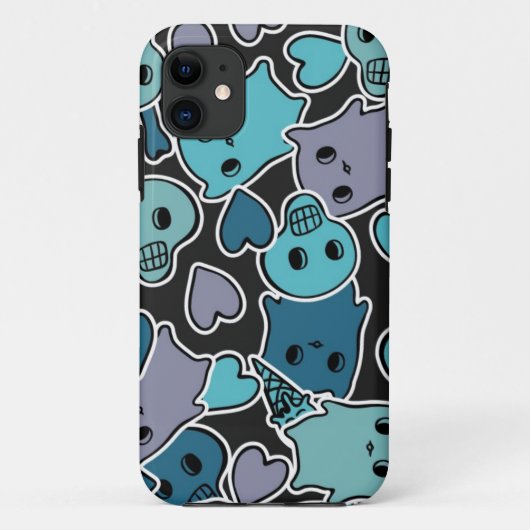 黒い背景2のスカルおよびハート Case-Mate iPhoneケース (裏面)
