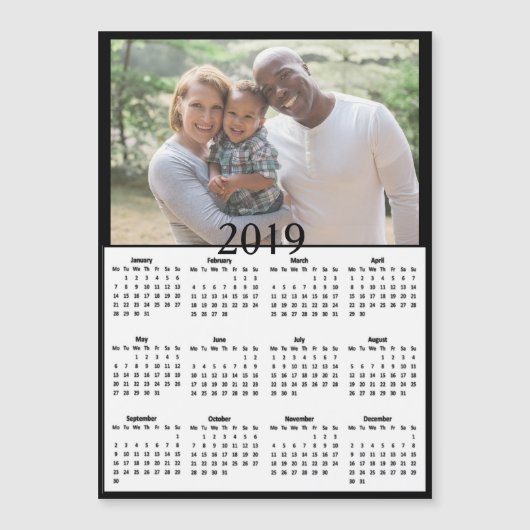 黒い背景2019のカレンダーの写真の磁石 (正面)