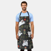 黒い背景、白いウサギ、フローラヴィンテージ。 エプロン (着用した状態)