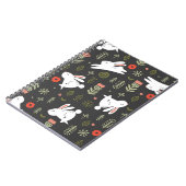 黒い背景、白いウサギ、フローラヴィンテージ。 ノートブック (左側)