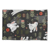 黒い背景、白いウサギ、フローラヴィンテージ。 枕カバー (裏面)