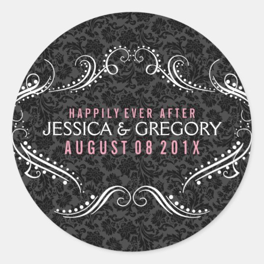 黒い背景(白いフローラ枠) ラウンドシール (正面)