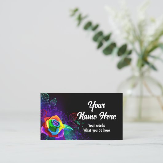 黒い背景(虹のバラ) 名刺 (スタンド正面)