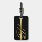 黒い背景(金ゴールド付き) ストライプ ラゲッジタグ (正面縦)