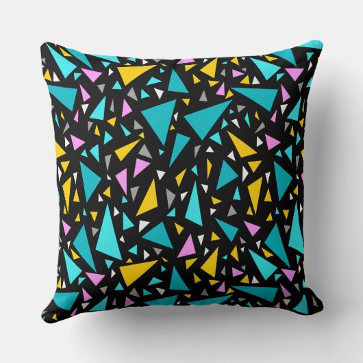 黒い背景aの青い黄色の三角形 クッション (裏面)