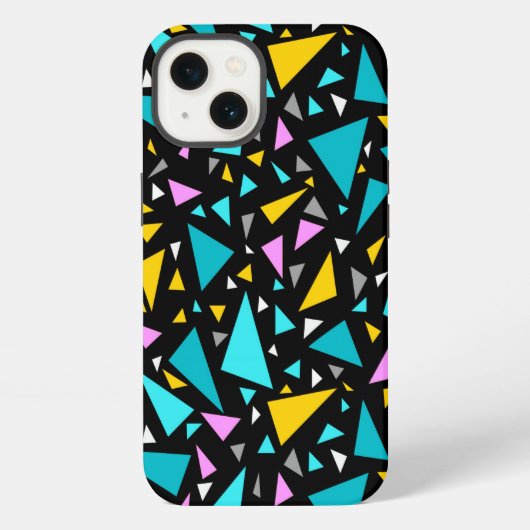 黒い背景aの青い黄色の三角形 iPhoneケース (裏面)
