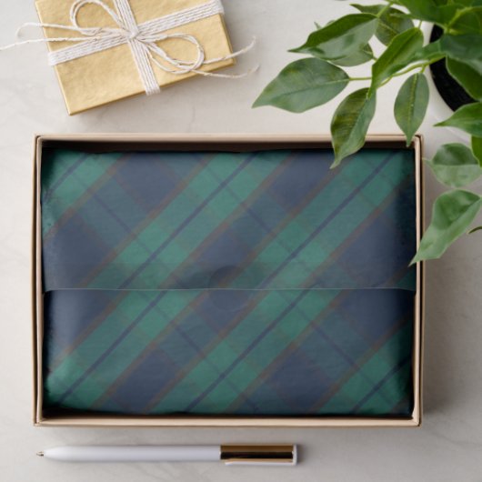 黒い腕時計のタータンチェック格子縞のクラシックな青緑 薄葉紙 (ギフト)