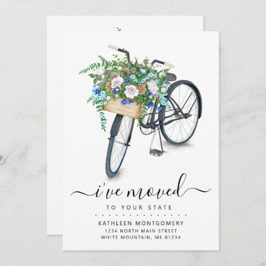 黒い自転車のフローラバスケット移動の発表 案内状 (正面/裏面)