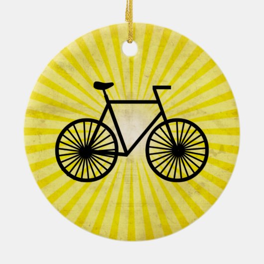 黒い自転車;黄色の背景 セラミックオーナメント (裏面)