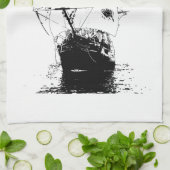 黒い船のシルエット キッチンタオル (折り畳み)