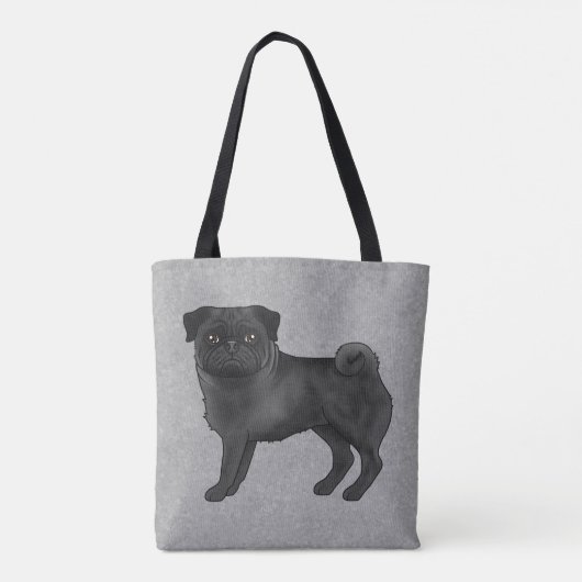 黒い色かわいいパグモップマンガ犬はグレーを繁殖 トートバッグ (裏面)