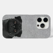 黒い色のパグは、グレーの上に閉じて犬の頭を繁殖 Case-Mate iPhoneケース (裏面 (横))