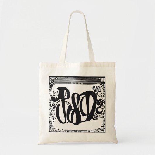 黒い色のフォントが乗ったトートバッグ トートバッグ (正面)