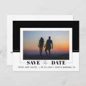 黒い色のブロックウェディング日付の写真を保存 ポストカード (正面/裏面)